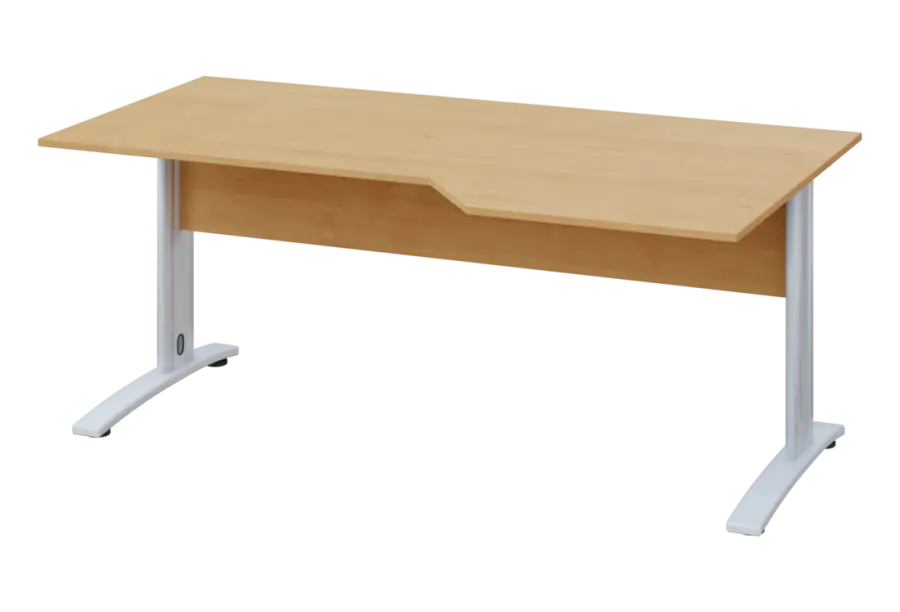 EZK 18 - 186 stůl kancelářský, rohový, pravý, kovová podnož bílá, deska 18 mm, široký 1800 mm, javor horský